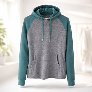 George Men’s Hooded Pullover Hoodie Size Large Grey & Teal Colorblock